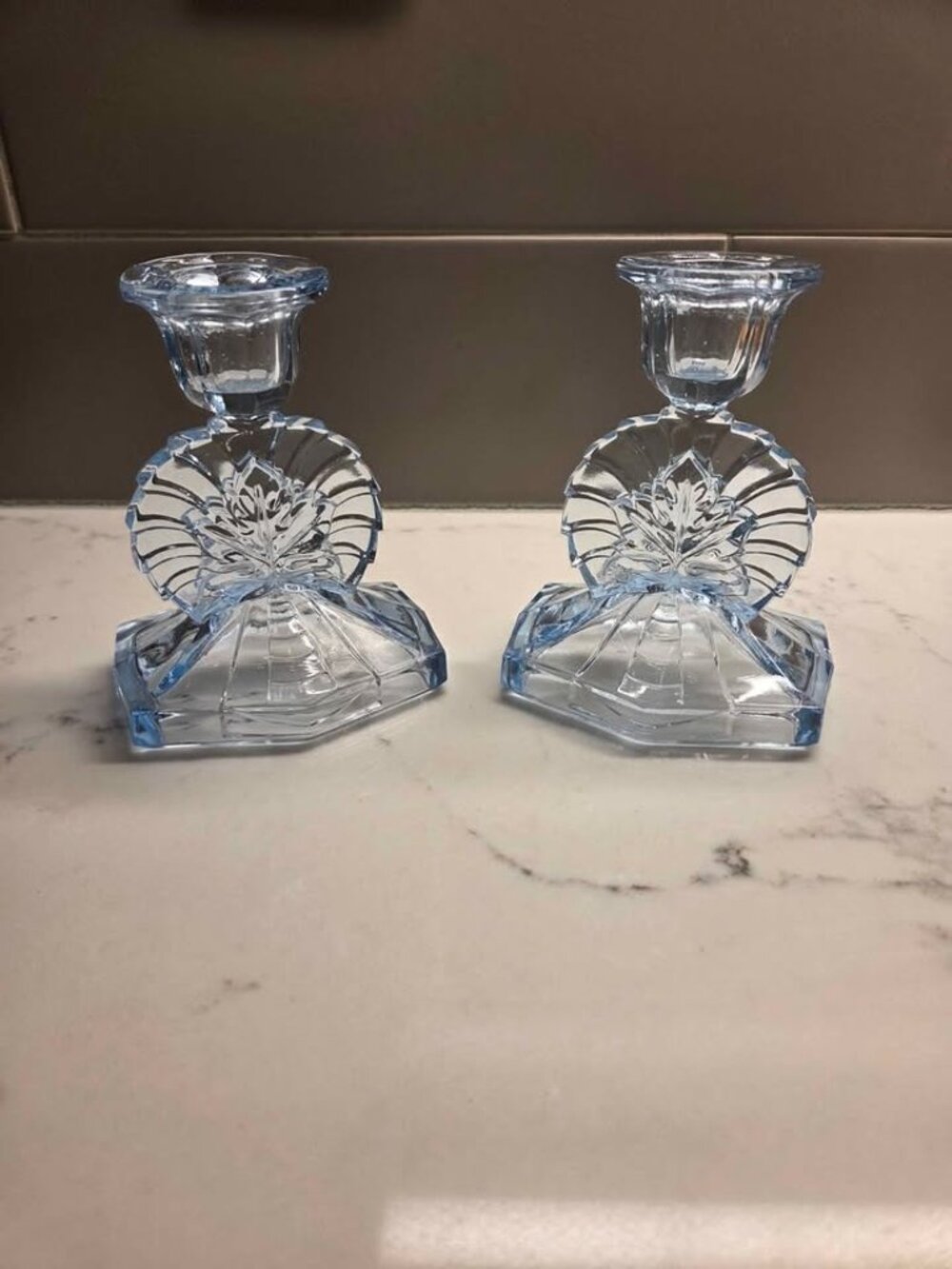 Light blue glass candle holders